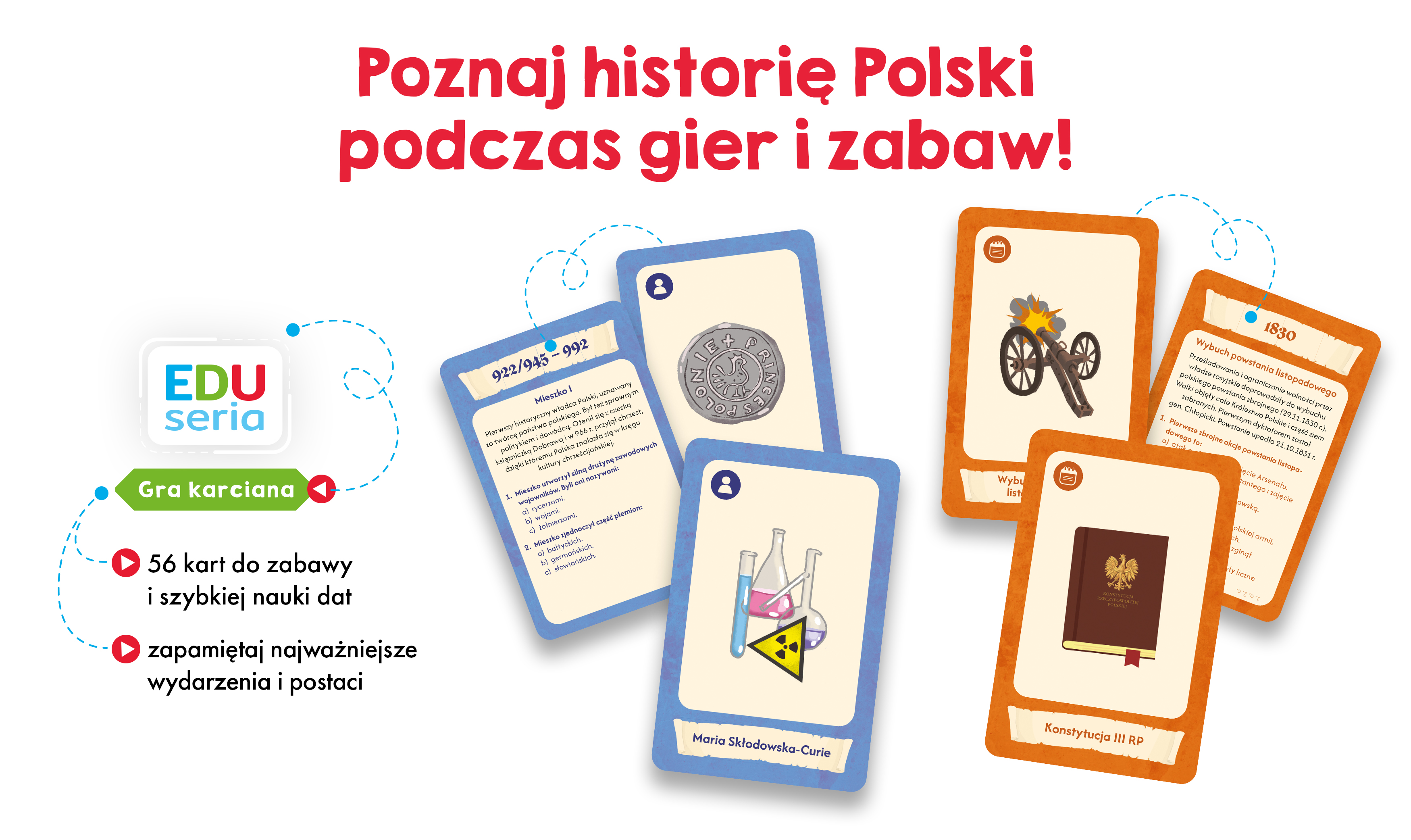Wizualizacja gry karcianej EDUseria Historia Polski dla dzieci Kapitan Nauka